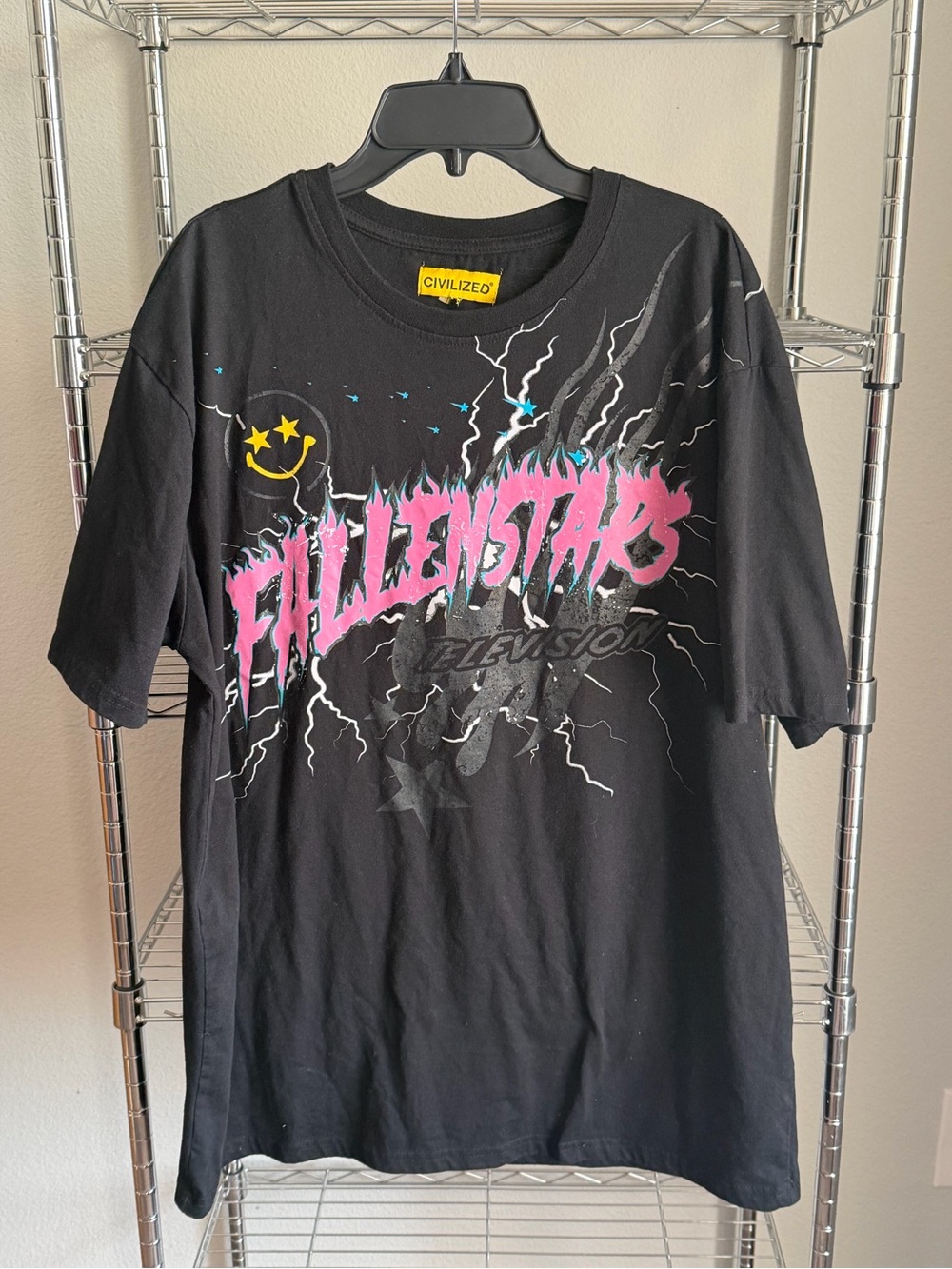 Black Short Sleeve Tee with Pink Fallenstars Graphic